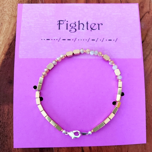 Morse Code "Fighter" Bracelet Rose Gold Hematite - Picture 3 of 4